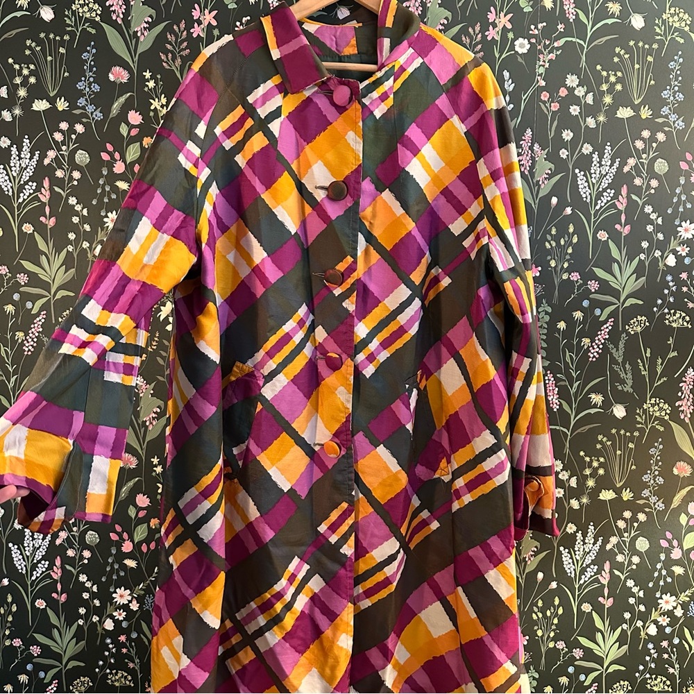 Bold Plaid Button-Front Coat in Magenta, Mustard & Black